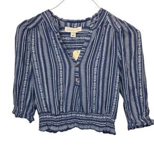 NWT Monteau Los Angeles Women's Cottagecore Blue Quarter Sleeve Blouse S